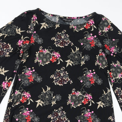 Dorothy Perkins Womens Black Floral Polyester Bodycon Size 12 Round Neck Pullover