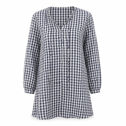 Urban Threads Womens Blue Check Polyester Mini Size 10 V-Neck Button