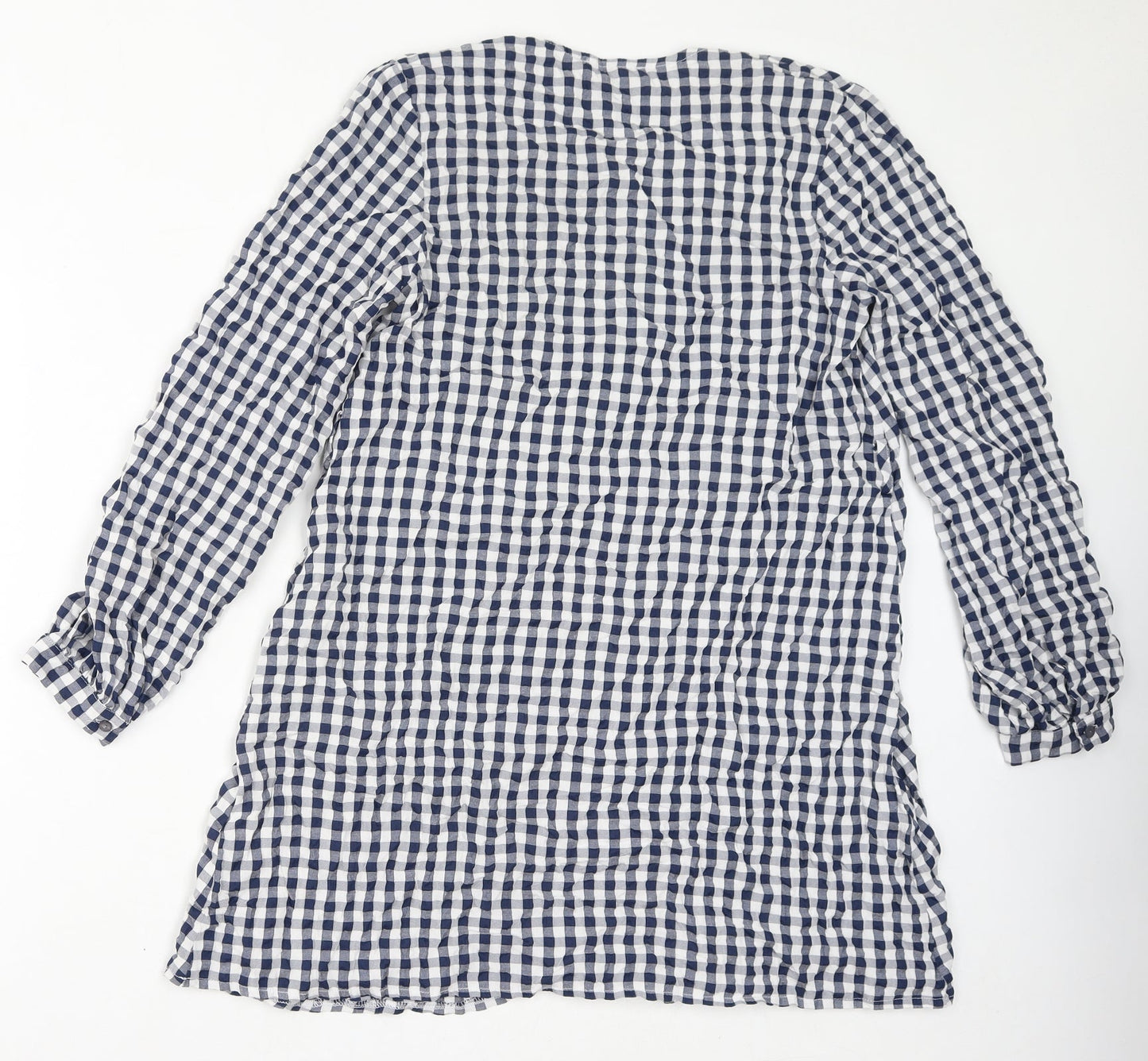 Urban Threads Womens Blue Check Polyester Mini Size 10 V-Neck Button
