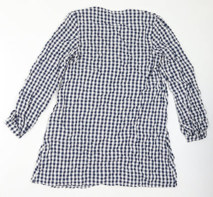 Urban Threads Womens Blue Check Polyester Mini Size 10 V-Neck Button
