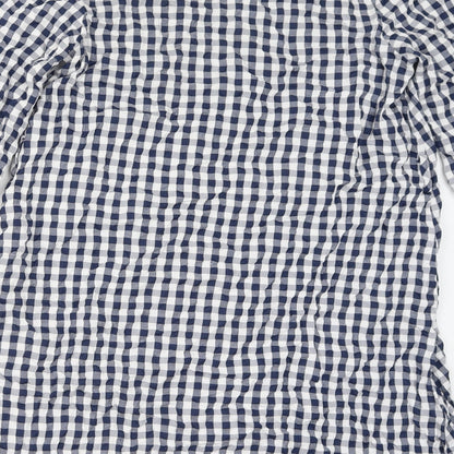 Urban Threads Womens Blue Check Polyester Mini Size 10 V-Neck Button