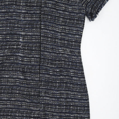Warehouse Womens Blue Acrylic Bodycon Size 12 Round Neck Zip