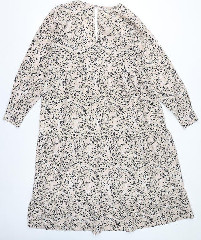 Pretty Lavish Womens Pink Geometric Polyester A-Line Size M V-Neck Button