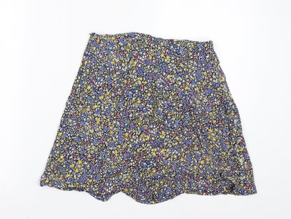 Brave Soul Womens Multicoloured Floral Viscose A-Line Skirt Size XS Zip - Buttons