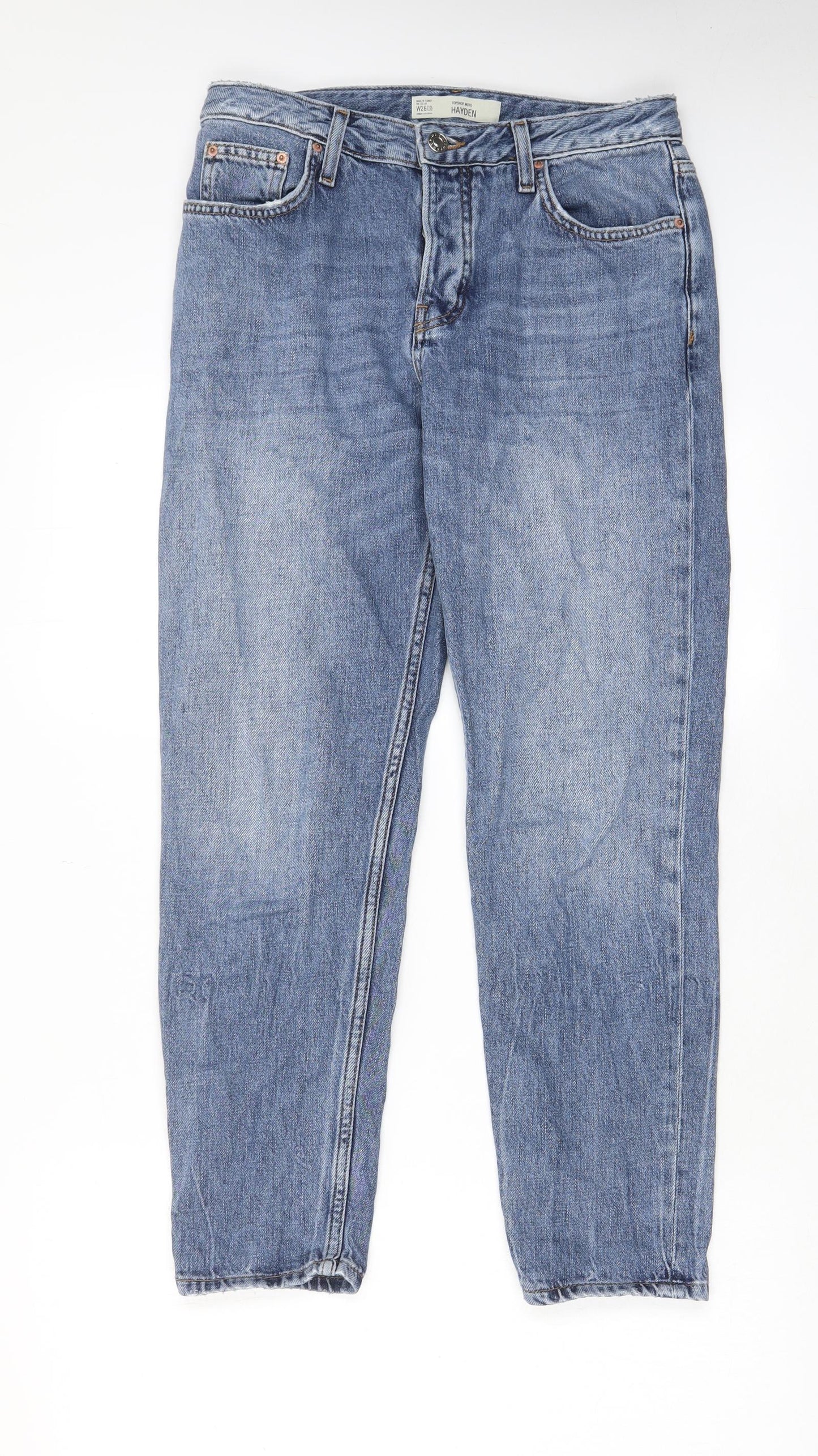 Topshop Womens Blue Cotton Straight Jeans Size 26 in L32 in Regular Button - Pockets