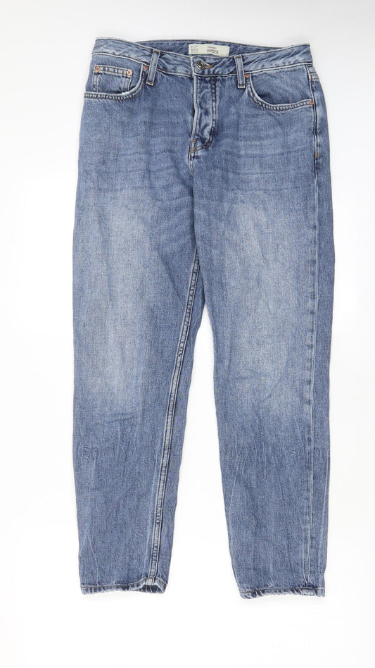 Topshop Womens Blue Cotton Straight Jeans Size 26 in L32 in Regular Button - Pockets
