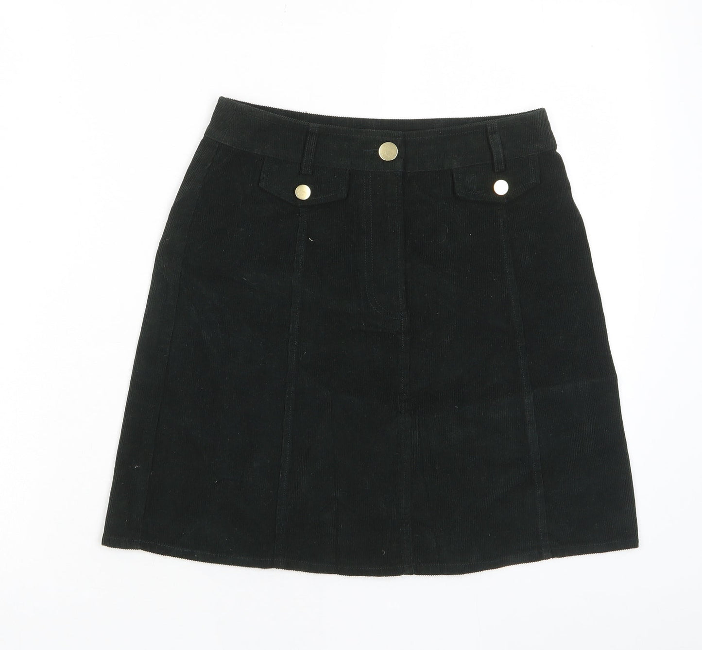 Oasis Womens Black Cotton A-Line Skirt Size 6 Button