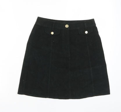 Oasis Womens Black Cotton A-Line Skirt Size 6 Button