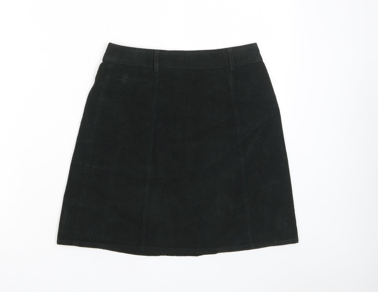 Oasis Womens Black Cotton A-Line Skirt Size 6 Button