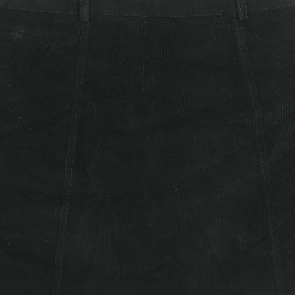 Oasis Womens Black Cotton A-Line Skirt Size 6 Button