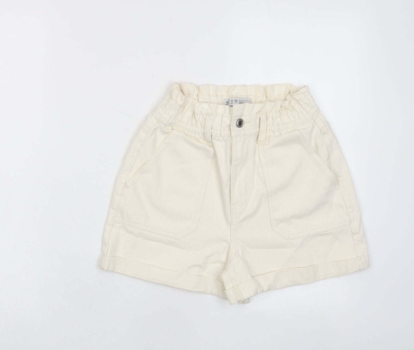 Denim & Co. Womens Beige Cotton Basic Shorts Size 4 L3 in Regular Zip - Pockets