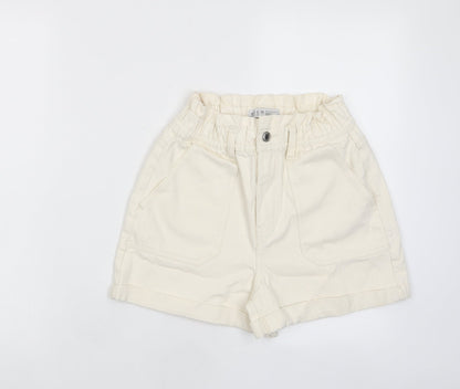 Denim & Co. Womens Beige Cotton Basic Shorts Size 4 L3 in Regular Zip - Pockets