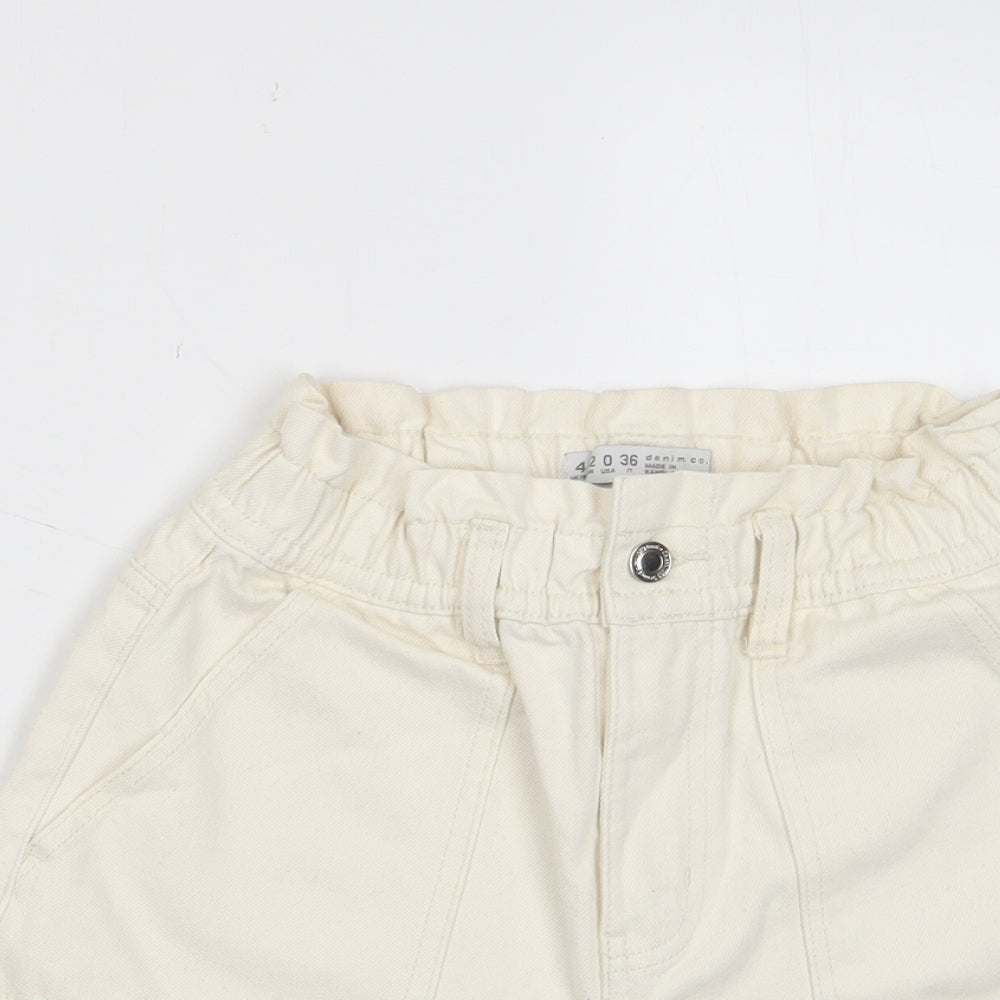Denim & Co. Womens Beige Cotton Basic Shorts Size 4 L3 in Regular Zip - Pockets