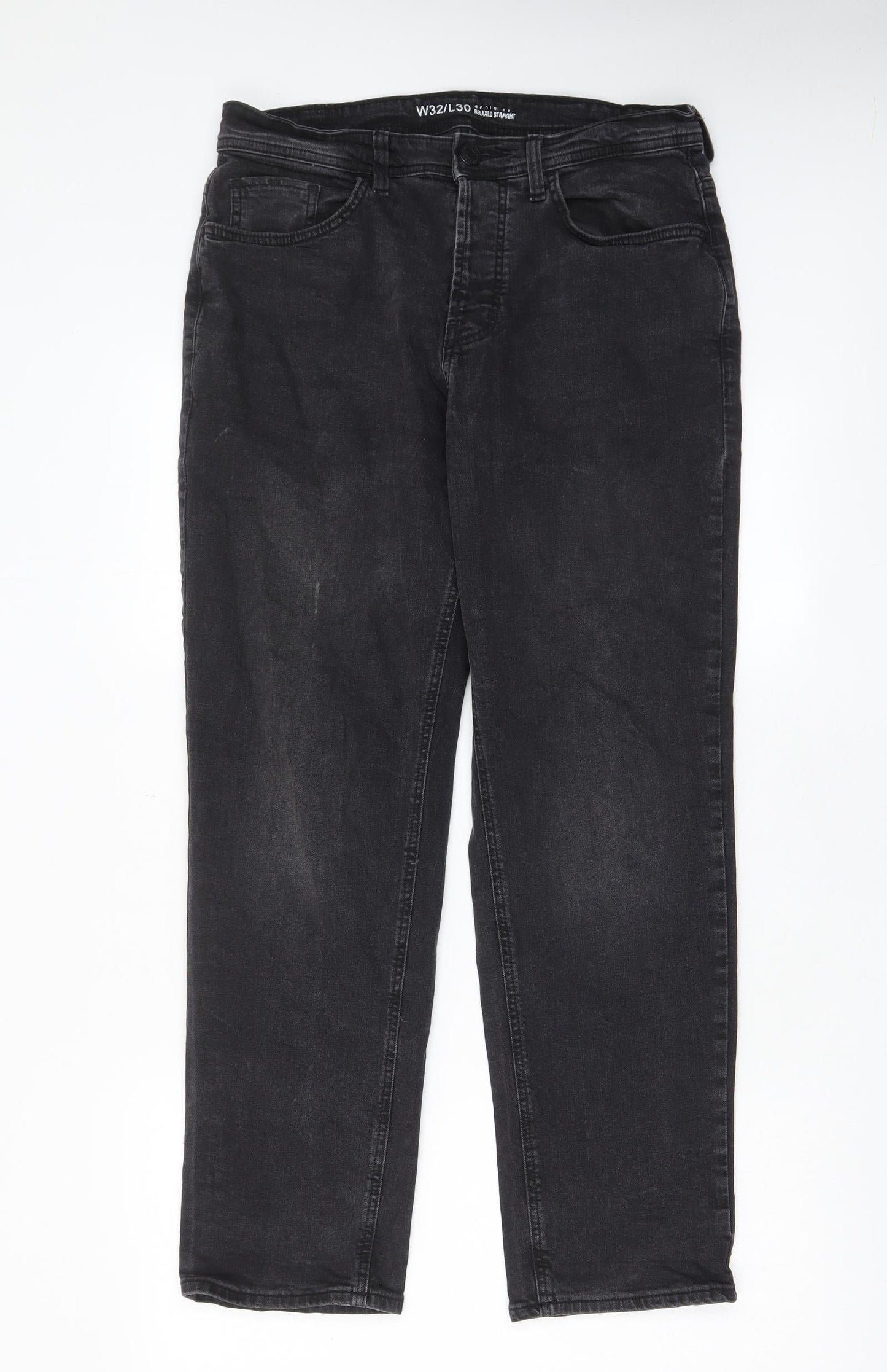 Denim & Co. Mens Black Cotton Straight Jeans Size 32 in L30 in Relaxed Button - Pockets