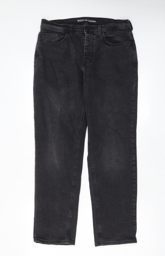 Denim & Co. Mens Black Cotton Straight Jeans Size 32 in L30 in Relaxed Button - Pockets