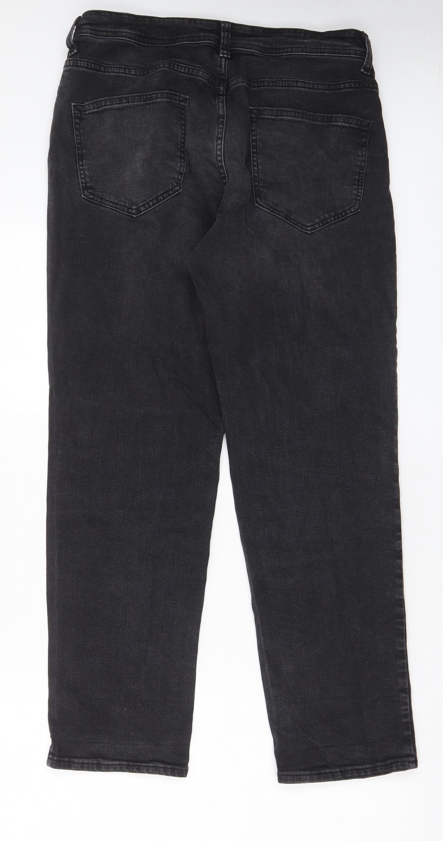Denim & Co. Mens Black Cotton Straight Jeans Size 32 in L30 in Relaxed Button - Pockets