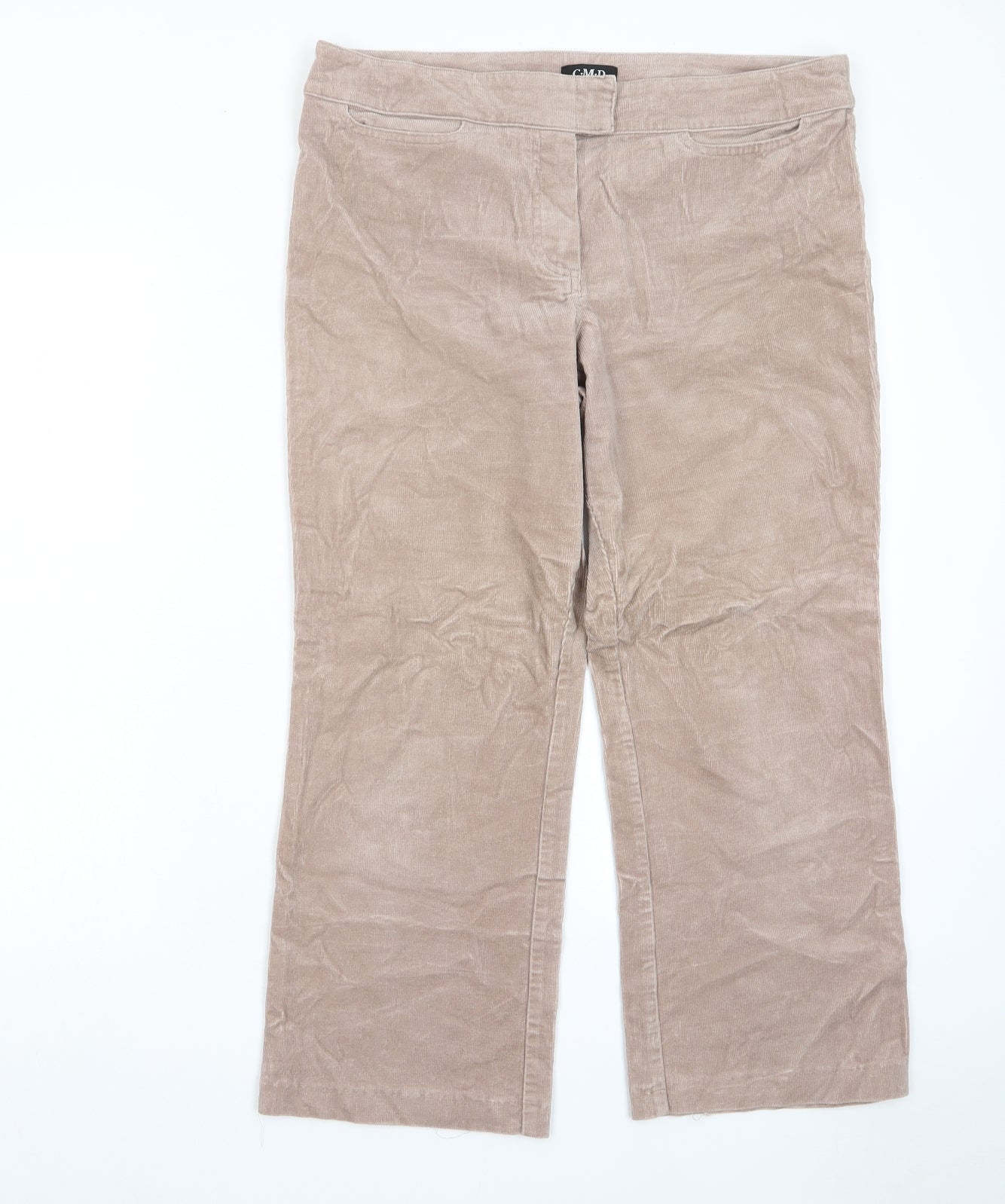C.M.D Womens Beige Cotton Trousers Size 14 L25 in Regular Hook & Eye - Pockets