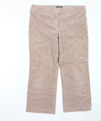 C.M.D Womens Beige Cotton Trousers Size 14 L25 in Regular Hook & Eye - Pockets