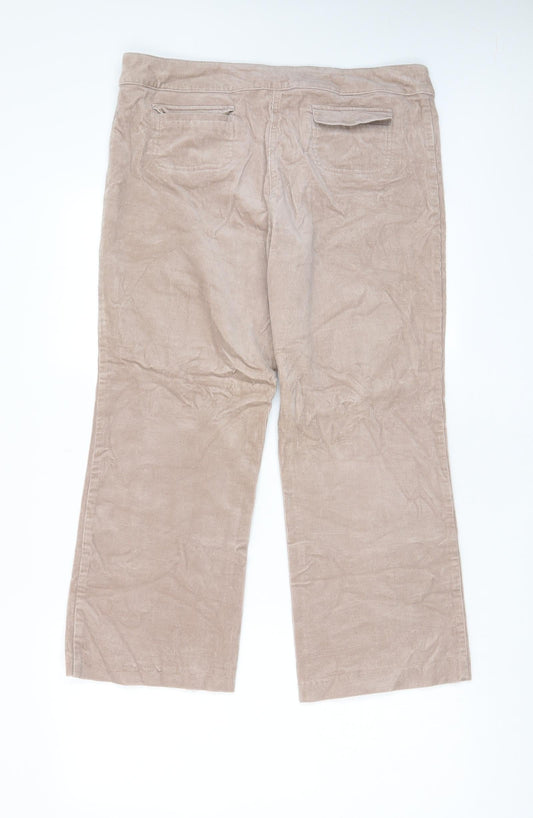 C.M.D Womens Beige Cotton Trousers Size 14 L25 in Regular Hook & Eye - Pockets
