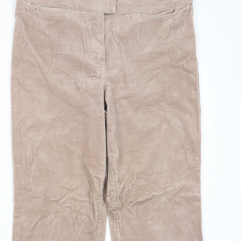 C.M.D Womens Beige Cotton Trousers Size 14 L25 in Regular Hook & Eye - Pockets