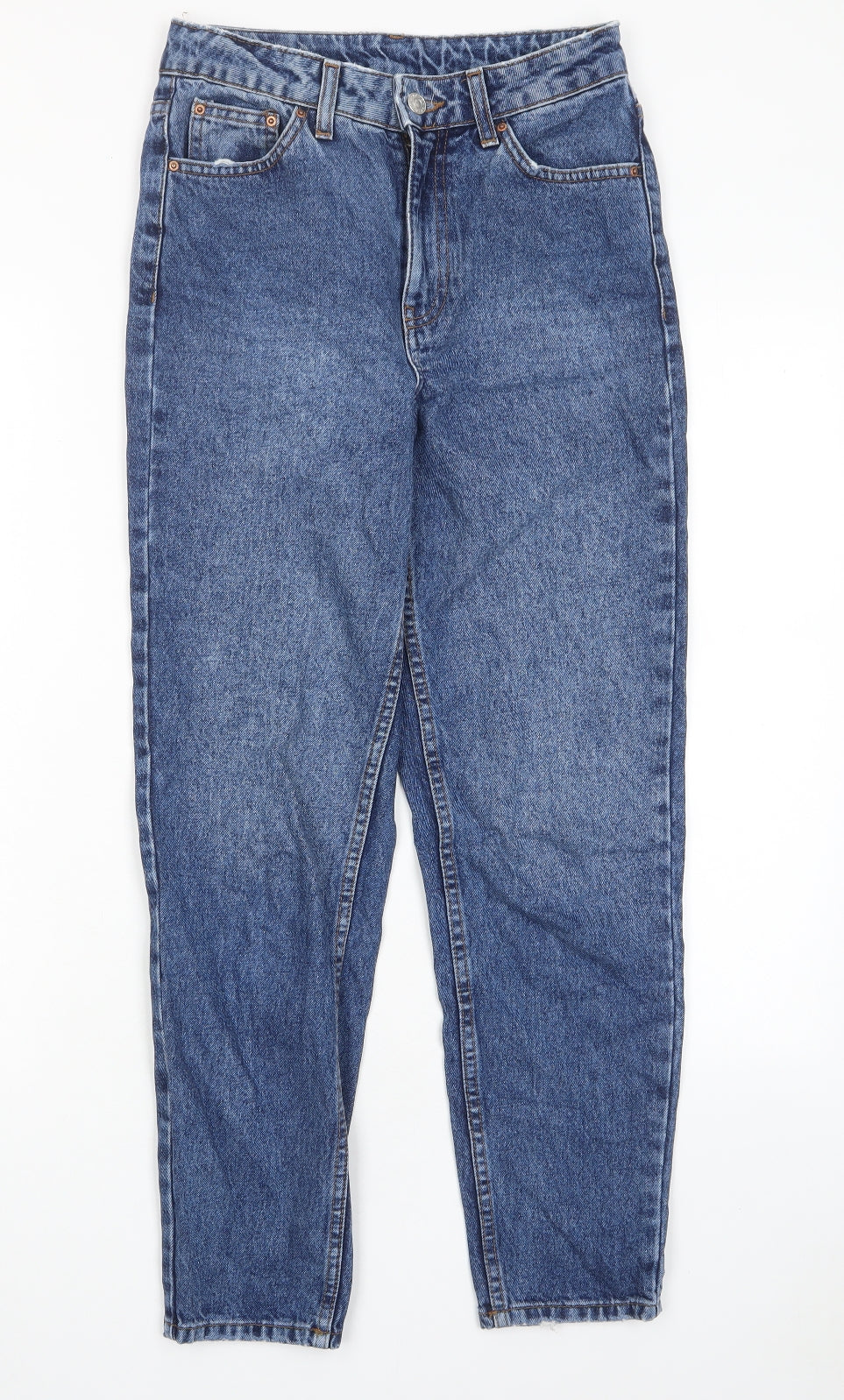 Topshop Womens Blue Cotton Straight Jeans Size 25 in L30 in Regular Zip - Pockets