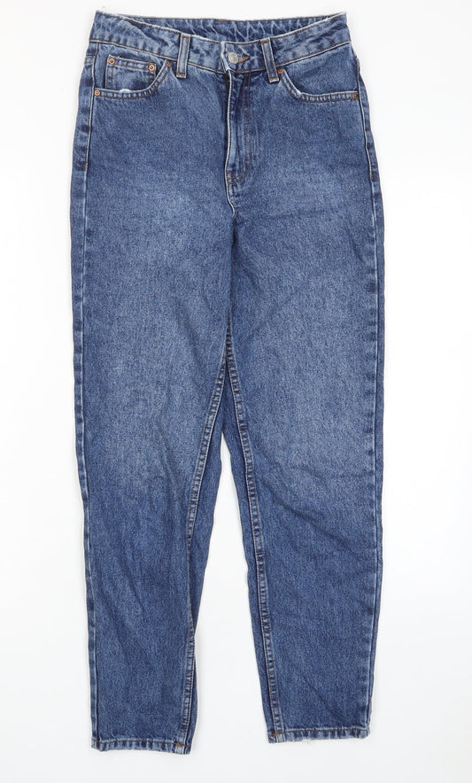 Topshop Womens Blue Cotton Straight Jeans Size 25 in L30 in Regular Zip - Pockets