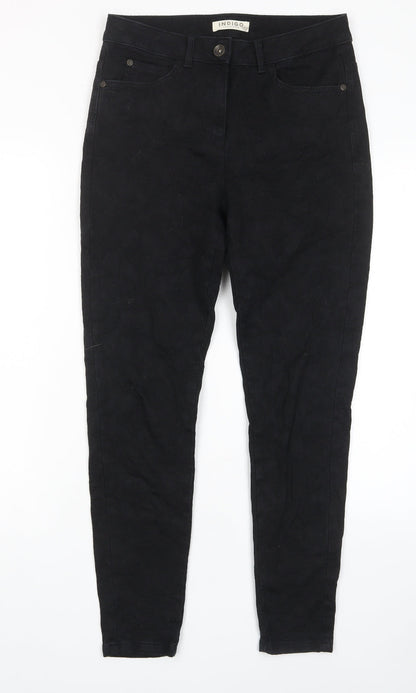 Indigo Womens Black Geometric Cotton Skinny Jeans Size 10 L28 in Regular Zip - Pockets, Embroided