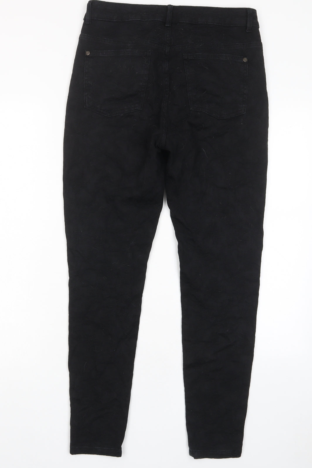 Indigo Womens Black Geometric Cotton Skinny Jeans Size 10 L28 in Regular Zip - Pockets, Embroided