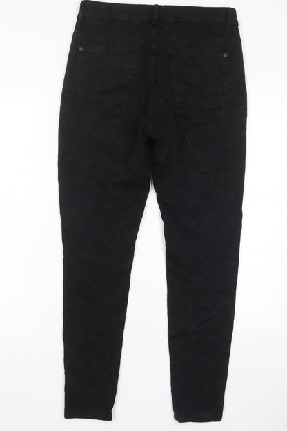 Indigo Womens Black Geometric Cotton Skinny Jeans Size 10 L28 in Regular Zip - Pockets, Embroided