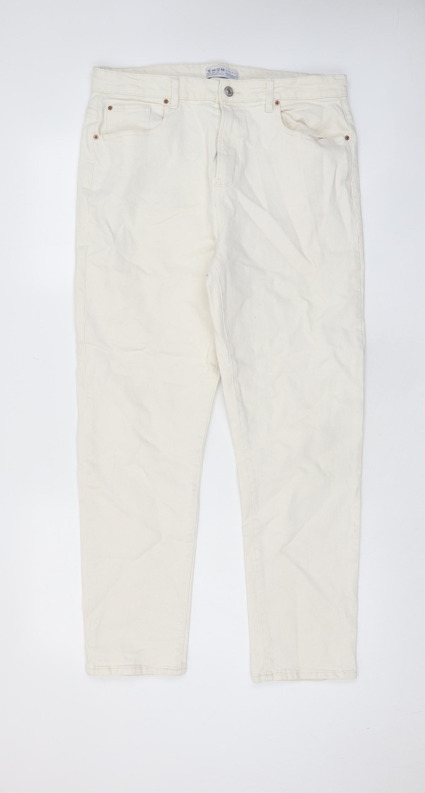 Denim & Co. Womens Ivory Cotton Straight Jeans Size 16 L29 in Regular Zip - Pockets