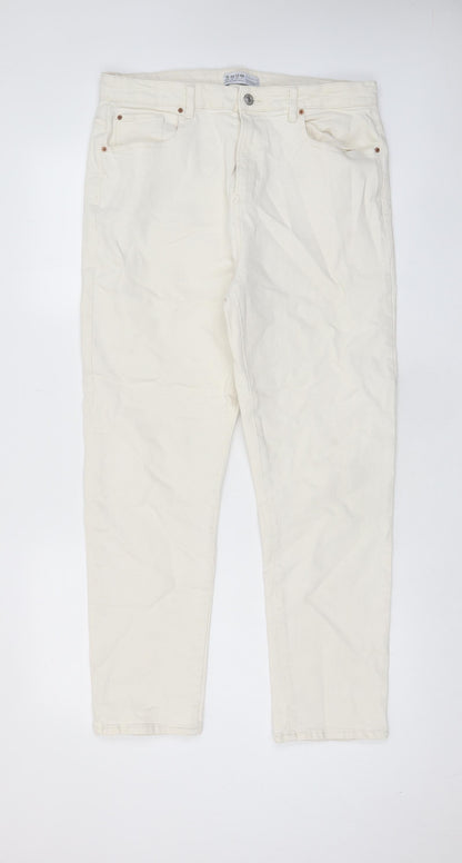 Denim & Co. Womens Ivory Cotton Straight Jeans Size 16 L29 in Regular Zip - Pockets