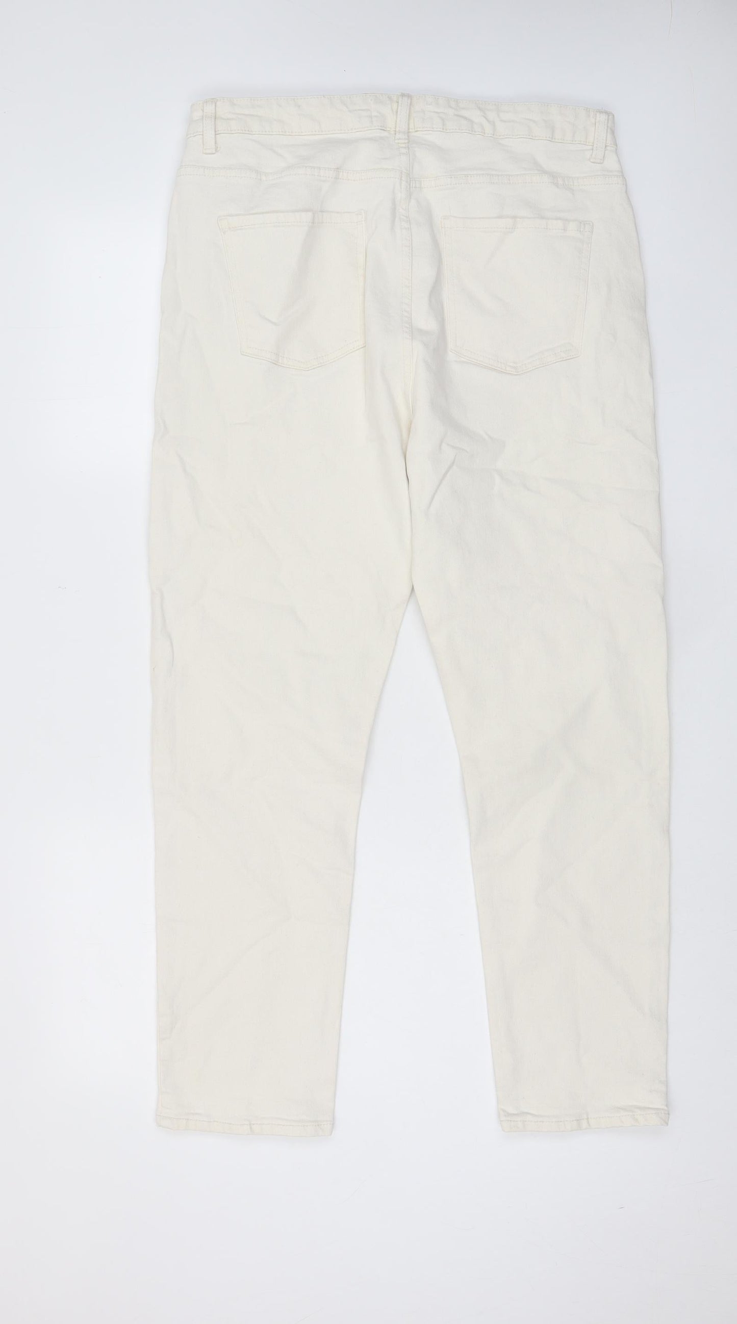 Denim & Co. Womens Ivory Cotton Straight Jeans Size 16 L29 in Regular Zip - Pockets