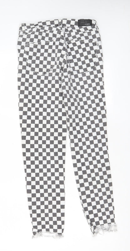 Pull&Bear Womens Grey Check Cotton Straight Jeans Size 30 in L28 in Regular Zip - Pockets