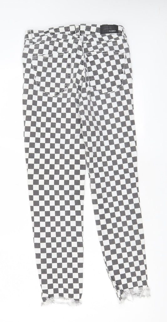 Pull&Bear Womens Grey Check Cotton Straight Jeans Size 30 in L28 in Regular Zip - Pockets