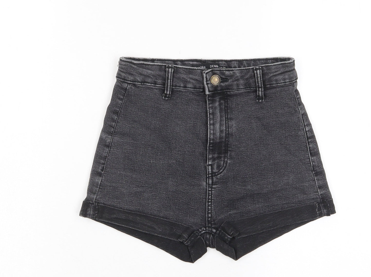 Bershka Womens Grey Cotton Boyfriend Shorts Size 6 Regular Zip - Pockets