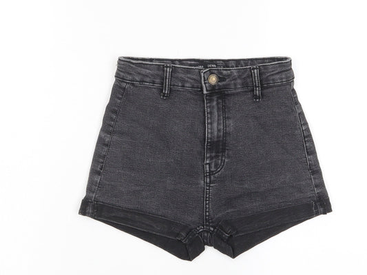 Bershka Womens Grey Cotton Boyfriend Shorts Size 6 Regular Zip - Pockets