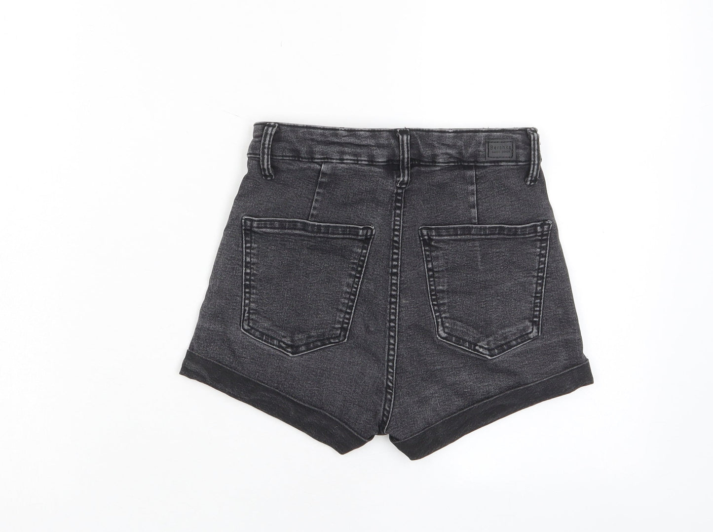 Bershka Womens Grey Cotton Boyfriend Shorts Size 6 Regular Zip - Pockets