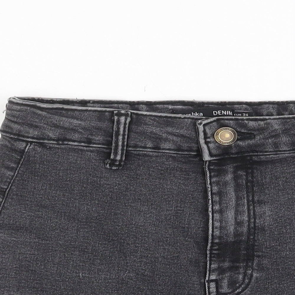 Bershka Womens Grey Cotton Boyfriend Shorts Size 6 Regular Zip - Pockets