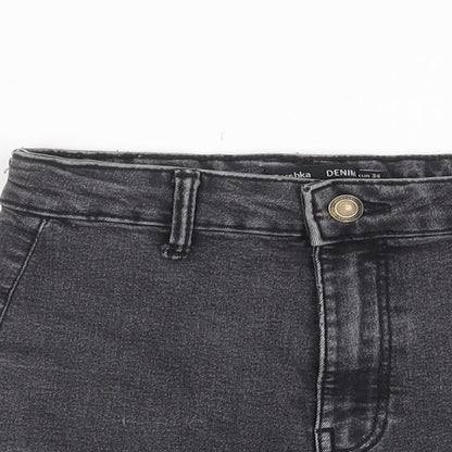 Bershka Womens Grey Cotton Boyfriend Shorts Size 6 Regular Zip - Pockets