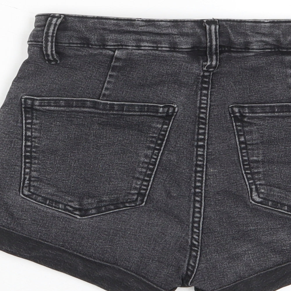 Bershka Womens Grey Cotton Boyfriend Shorts Size 6 Regular Zip - Pockets