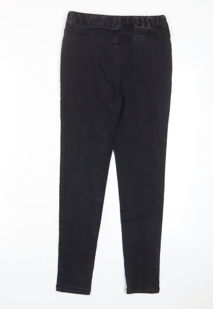 Denim & Co. Girls Grey Cotton Skinny Jeans Size 12-13 Years L26 in Regular Zip - Pockets, Adjustable Waist