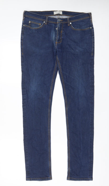 Zara Mens Blue Cotton Straight Jeans Size 32 in L30 in Regular Zip - Pockets