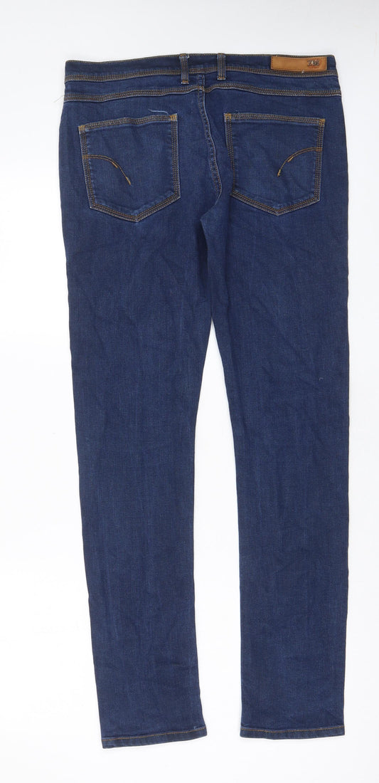 Zara Mens Blue Cotton Straight Jeans Size 32 in L30 in Regular Zip - Pockets