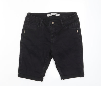 Denim & Co. Womens Black Cotton Bermuda Shorts Size 8 L9 in Regular Zip - Pockets