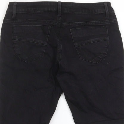 Denim & Co. Womens Black Cotton Bermuda Shorts Size 8 L9 in Regular Zip - Pockets