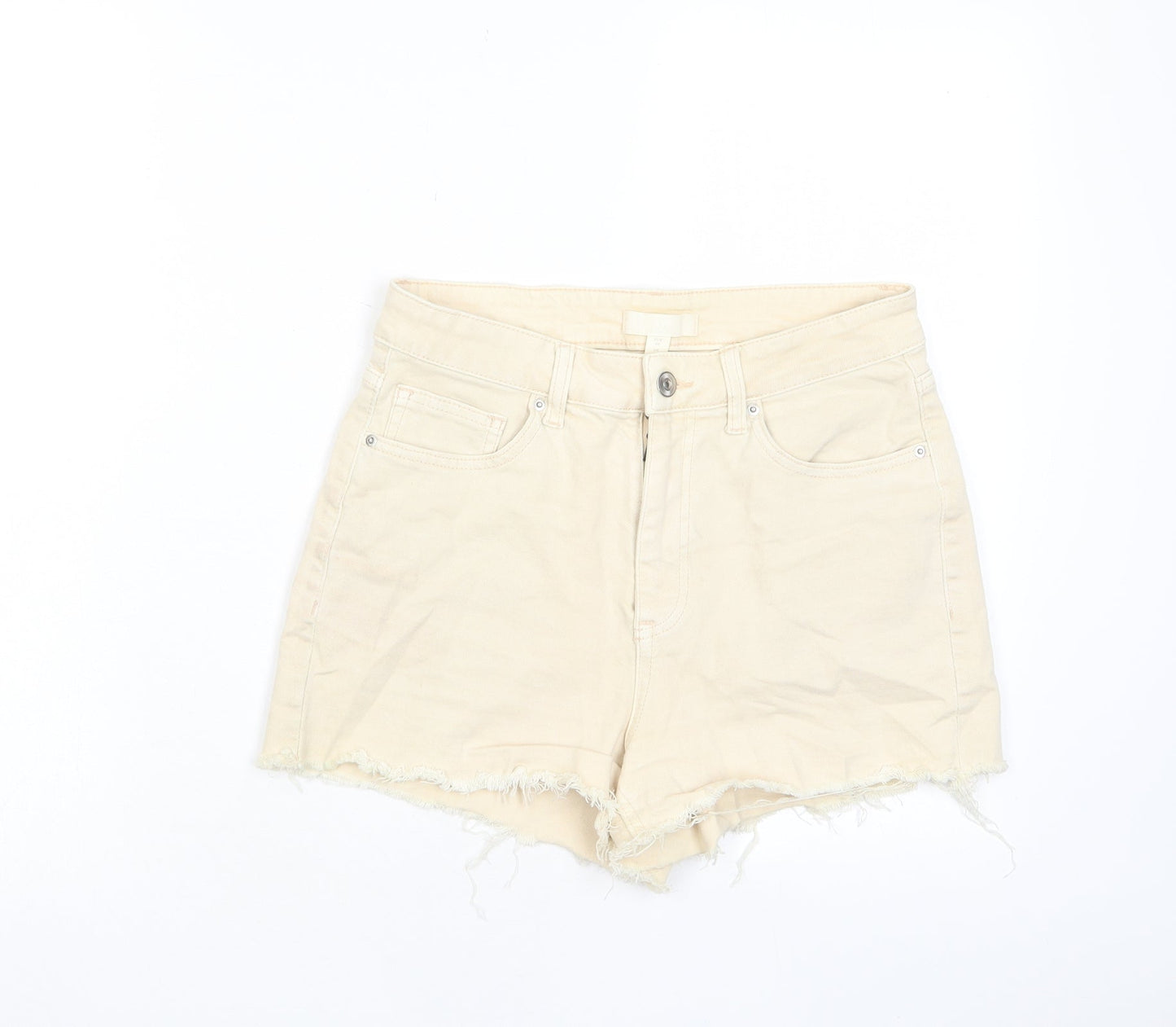 H&M Womens Beige Cotton Basic Shorts Size 8 L3 in Regular Zip - Pockets