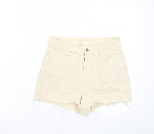 H&M Womens Beige Cotton Basic Shorts Size 8 L3 in Regular Zip - Pockets