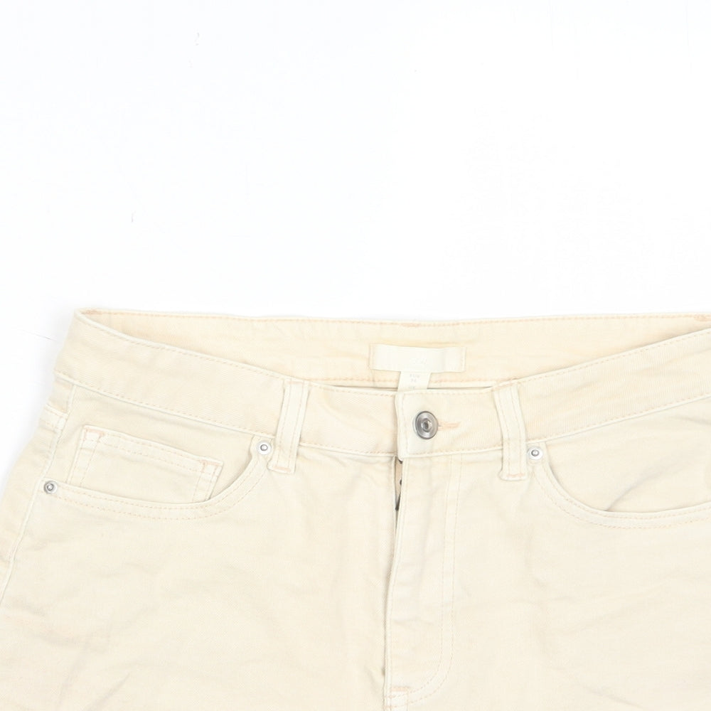 H&M Womens Beige Cotton Basic Shorts Size 8 L3 in Regular Zip - Pockets