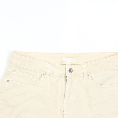 H&M Womens Beige Cotton Basic Shorts Size 8 L3 in Regular Zip - Pockets