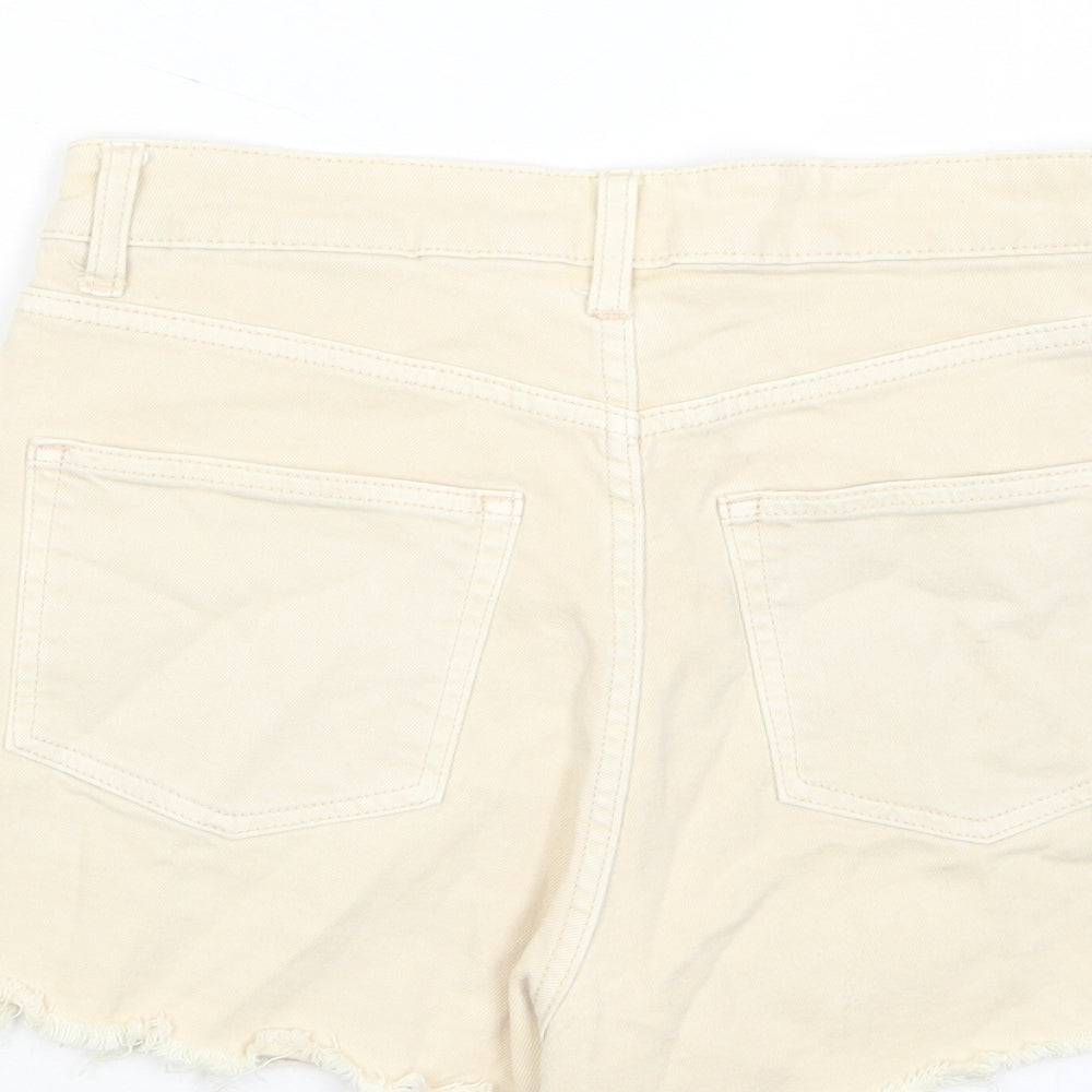 H&M Womens Beige Cotton Basic Shorts Size 8 L3 in Regular Zip - Pockets
